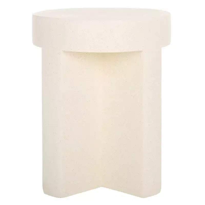 Round Accent Table ¨C White Sculptural Cross Base, Modern Indoor Design