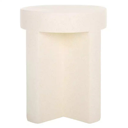 Round Accent Table ¨C White Sculptural Cross Base, Modern Indoor Design