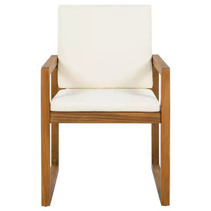ModernLuxe — Ensemble de repas extérieur 5 pièces avec 4 fauteuils et 1 table pour jardin, balcon, arrière-cour, cadre en bois d'acacia, beige + naturel