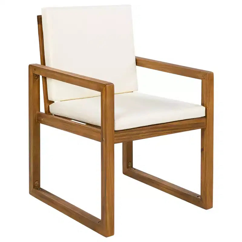 ModernLuxe — Ensemble de repas extérieur 5 pièces avec 4 fauteuils et 1 table pour jardin, balcon, arrière-cour, cadre en bois d'acacia, beige + naturel