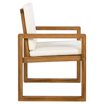 ModernLuxe — Ensemble de repas extérieur 5 pièces avec 4 fauteuils et 1 table pour jardin, balcon, arrière-cour, cadre en bois d'acacia, beige + naturel