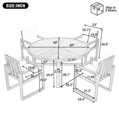 ModernLuxe — Ensemble de repas extérieur 5 pièces avec 4 fauteuils et 1 table pour jardin, balcon, arrière-cour, cadre en bois d'acacia, beige + naturel