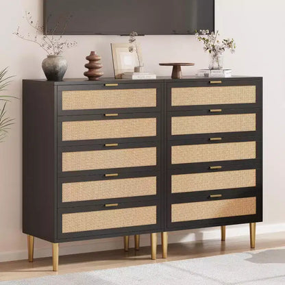 Tall Rattan 5-Drawer Dresser ¨C Space-Saving Vertical Storage with Metal Accents
