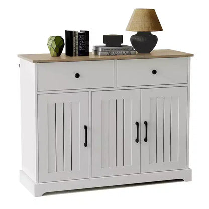 Practical storage cabinet, side panel buffet cabinet with storage room, adjustable shelf and 2 drawers,white ¨C immagine prodotto 1