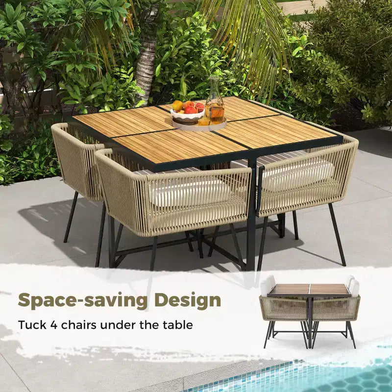 Costway Set da Pranzo da Giardino 5 Pezzi Tavolo Rettangolare e Sedie per Esterni