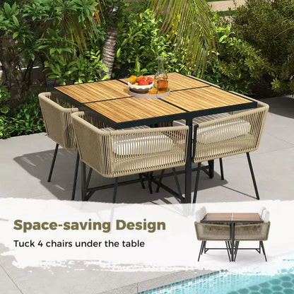 Costway Set da Pranzo da Giardino 5 Pezzi Tavolo Rettangolare e Sedie per Esterni
