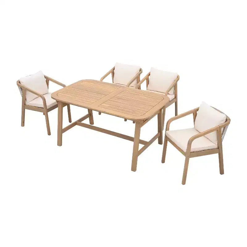 Christopher Knight Home Olcott - Ensemble de salle à manger d'extérieur 5 pièces en bois d'acacia avec table extensible et fauteuils en corde tressée