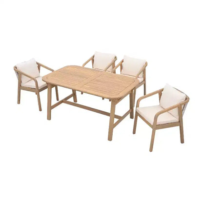 Christopher Knight Home Olcott - Ensemble de salle à manger d'extérieur 5 pièces en bois d'acacia avec table extensible et fauteuils en corde tressée