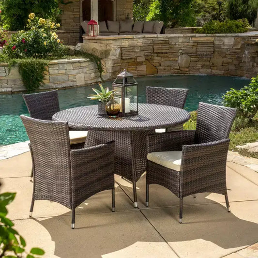 GDFStudio Carysfort Outdoor Wicker 5 Piece Dining Set with Water-Resistant Cushion