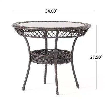 GDFStudio Blythe Set da pranzo da 5 pezzi in vimini e vetro temperato per esterni