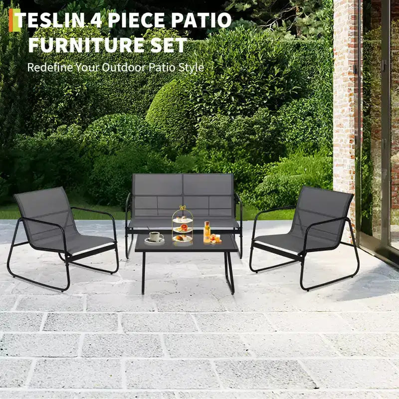 Ensemble de conversation d'extérieur 4 pièces, ensemble table et chaises d'extérieur en textilène résistant aux intempéries, petit mobilier de terrasse pour balcon et jardin