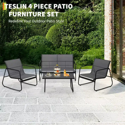 Ensemble de conversation d'extérieur 4 pièces, ensemble table et chaises d'extérieur en textilène résistant aux intempéries, petit mobilier de terrasse pour balcon et jardin
