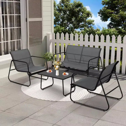 Ensemble de conversation d'extérieur 4 pièces, ensemble table et chaises d'extérieur en textilène résistant aux intempéries, petit mobilier de terrasse pour balcon et jardin