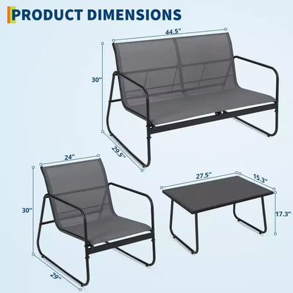 Ensemble de conversation d'extérieur 4 pièces, ensemble table et chaises d'extérieur en textilène résistant aux intempéries, petit mobilier de terrasse pour balcon et jardin