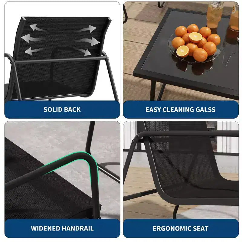 Ensemble de conversation d'extérieur 4 pièces, ensemble table et chaises d'extérieur en textilène résistant aux intempéries, petit mobilier de terrasse pour balcon et jardin