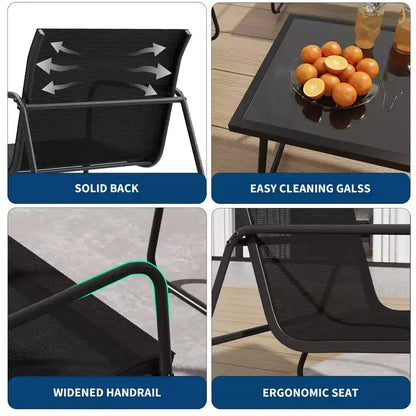 Ensemble de conversation d'extérieur 4 pièces, ensemble table et chaises d'extérieur en textilène résistant aux intempéries, petit mobilier de terrasse pour balcon et jardin