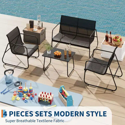 Ensemble de conversation d'extérieur 4 pièces, ensemble table et chaises d'extérieur en textilène résistant aux intempéries, petit mobilier de terrasse pour balcon et jardin