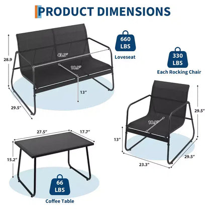 Ensemble de conversation d'extérieur 4 pièces, ensemble table et chaises d'extérieur en textilène résistant aux intempéries, petit mobilier de terrasse pour balcon et jardin