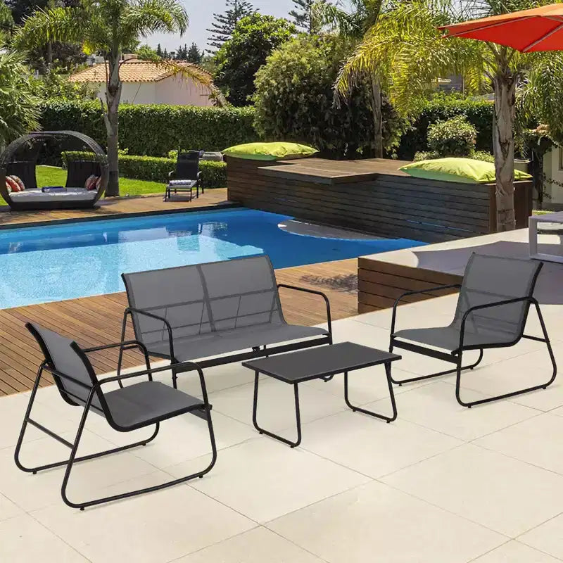 Ensemble de conversation d'extérieur 4 pièces, ensemble table et chaises d'extérieur en textilène résistant aux intempéries, petit mobilier de terrasse pour balcon et jardin