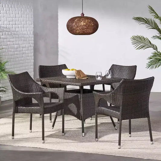 GDFStudio Ronnie Outdoor Wicker and Iron 5 Piece Dining Set
