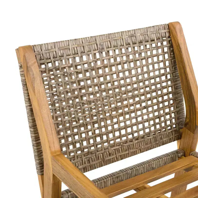 NAYSAYE Ensembles de salle à manger d'extérieur en bois d'acacia et osier avec coussins pour jardin et terrasse, marron et crème, 23.5*21.25*32