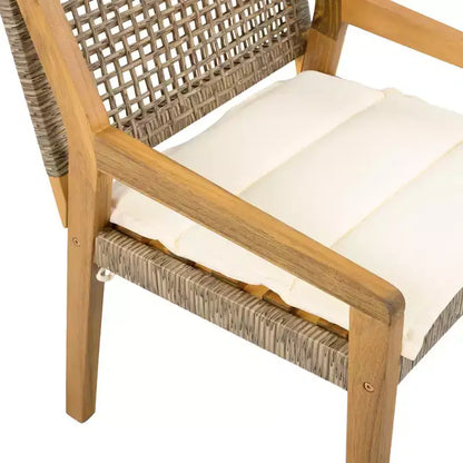 NAYSAYE Ensembles de salle à manger d'extérieur en bois d'acacia et osier avec coussins pour jardin et terrasse, marron et crème, 23.5*21.25*32