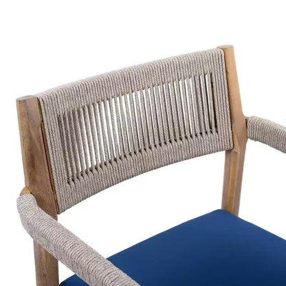 NAYSAYE Ensembles de Repas de Jardin Chaises de Salle à Manger Tressées en Bois d'Acacia avec Coussins et Accoudoirs pour Jardin, Piscine, Bleu Marine et Beige, 23.25*21.5*32.25