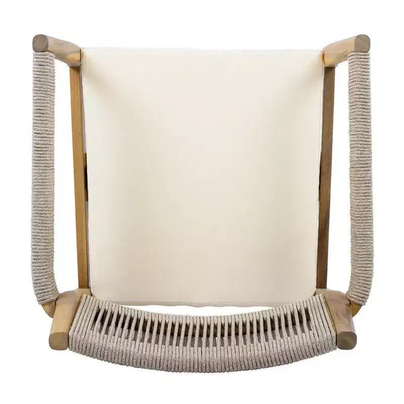 NAYSAYE Ensembles de Repas de Jardin Chaises de Salle à Manger en Bois d'Acacia Tressé avec Coussins et Accoudoirs pour Jardin et Piscine, Teck et Beige, 23.25*21.5*32.25
