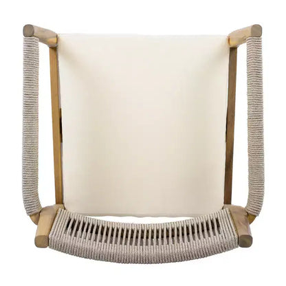 NAYSAYE Ensembles de Repas de Jardin Chaises de Salle à Manger en Bois d'Acacia Tressé avec Coussins et Accoudoirs pour Jardin et Piscine, Teck et Beige, 23.25*21.5*32.25