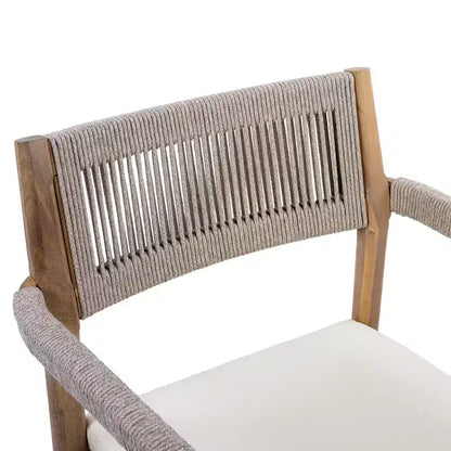 NAYSAYE Ensembles de Repas de Jardin, Chaises Tressées en Bois d'Acacia avec Coussins et Accoudoirs pour Jardin et Bord de Piscine, Crème et Beige, 23.25*21.5*32.25