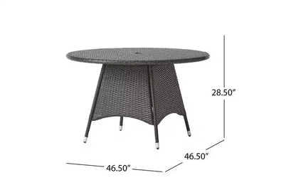 GDFStudio Holmes Set da Pranzo da Esterno in Vimini a 5 Pezzi con Tavolo Rotondo e Foro per Ombrellone
