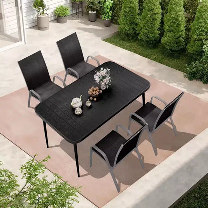 Set da pranzo da esterno Hyleory Elegant 5 pezzi con sedie impilabili e tavolo da pranzo in ferro