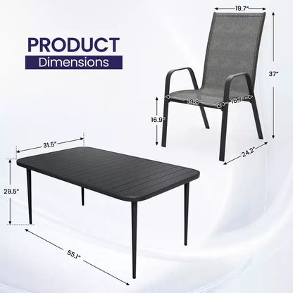 Set da pranzo da esterno Hyleory Elegant 5 pezzi con sedie impilabili e tavolo da pranzo in ferro