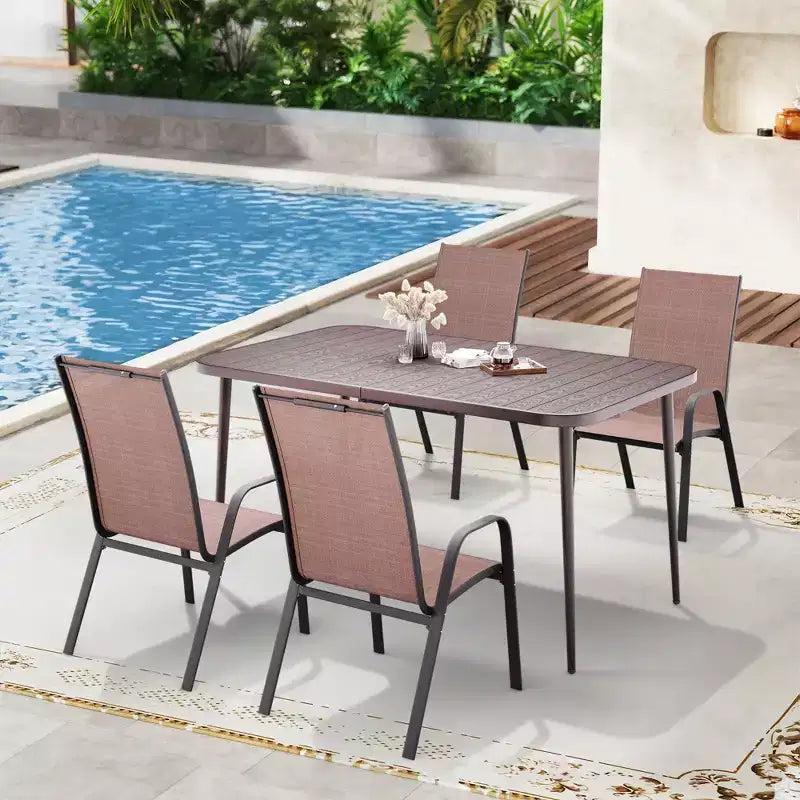 Set da pranzo da esterno Hyleory Elegant 5 pezzi con sedie impilabili e tavolo da pranzo in ferro