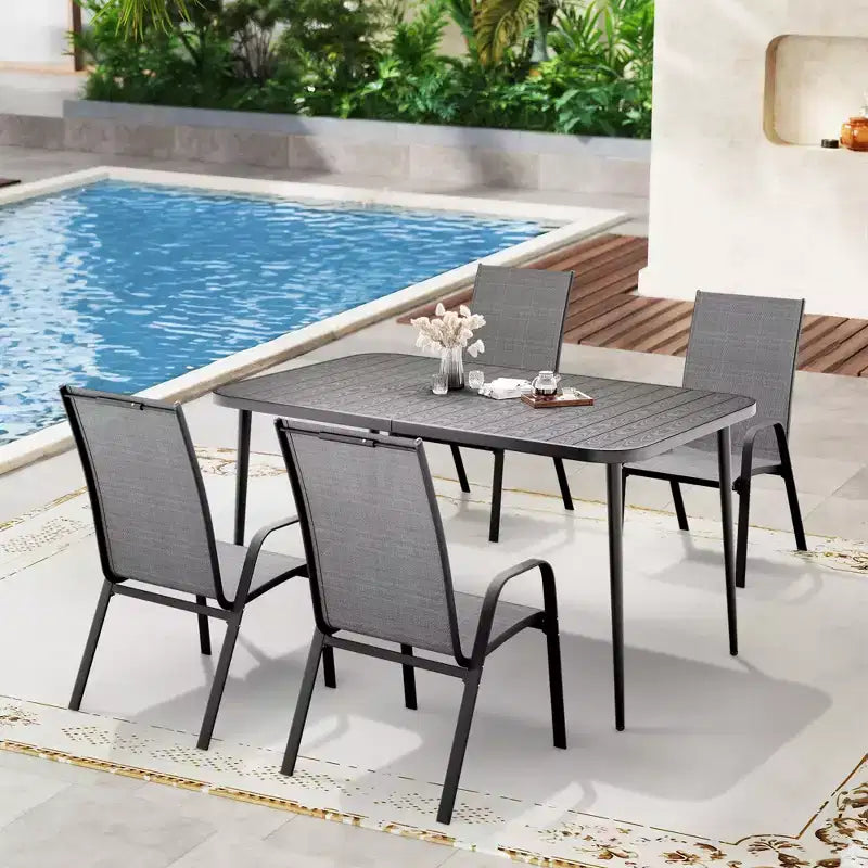 Set da pranzo da esterno Hyleory Elegant 5 pezzi con sedie impilabili e tavolo da pranzo in ferro
