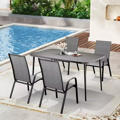 Set da pranzo da esterno Hyleory Elegant 5 pezzi con sedie impilabili e tavolo da pranzo in ferro