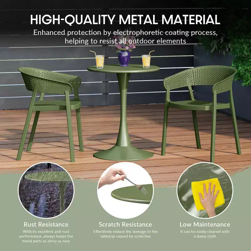 WestinTrends Playa Set Tavolo da Pranzo da 5 Pezzi per Interni ed Esterni in Metallo con Sedie da Giardino Impilabili in Plastica con Braccioli
