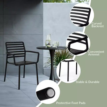 WestinTrends Playa Set Tavolo da Pranzo da 5 Pezzi per Interni ed Esterni in Metallo con Sedie da Giardino Impilabili in Plastica con Braccioli