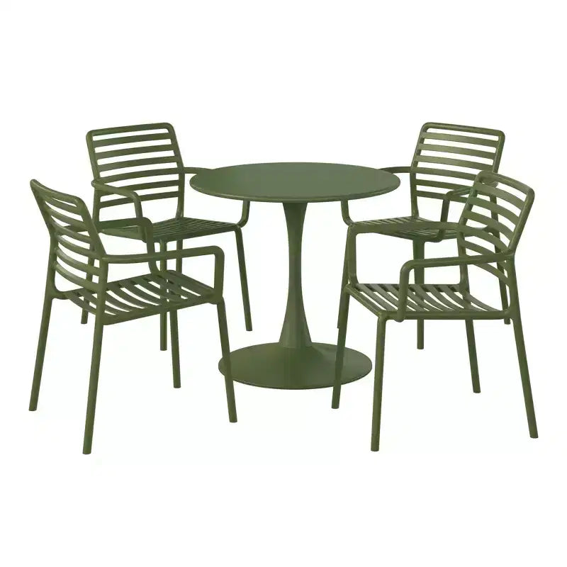 WestinTrends Playa Set Tavolo da Pranzo da 5 Pezzi per Interni ed Esterni in Metallo con Sedie da Giardino Impilabili in Plastica con Braccioli