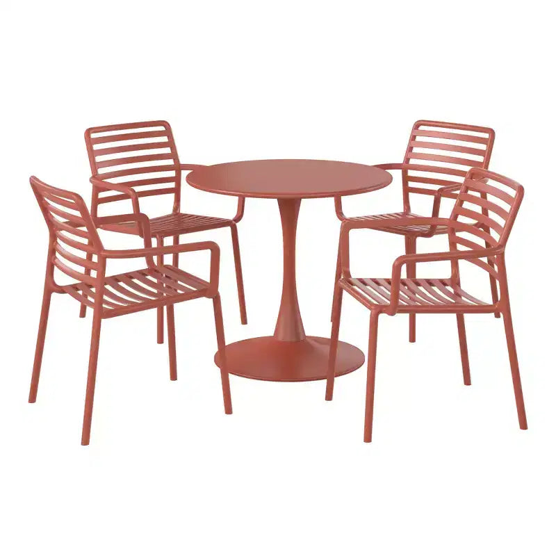 WestinTrends Playa Set Tavolo da Pranzo da 5 Pezzi per Interni ed Esterni in Metallo con Sedie da Giardino Impilabili in Plastica con Braccioli