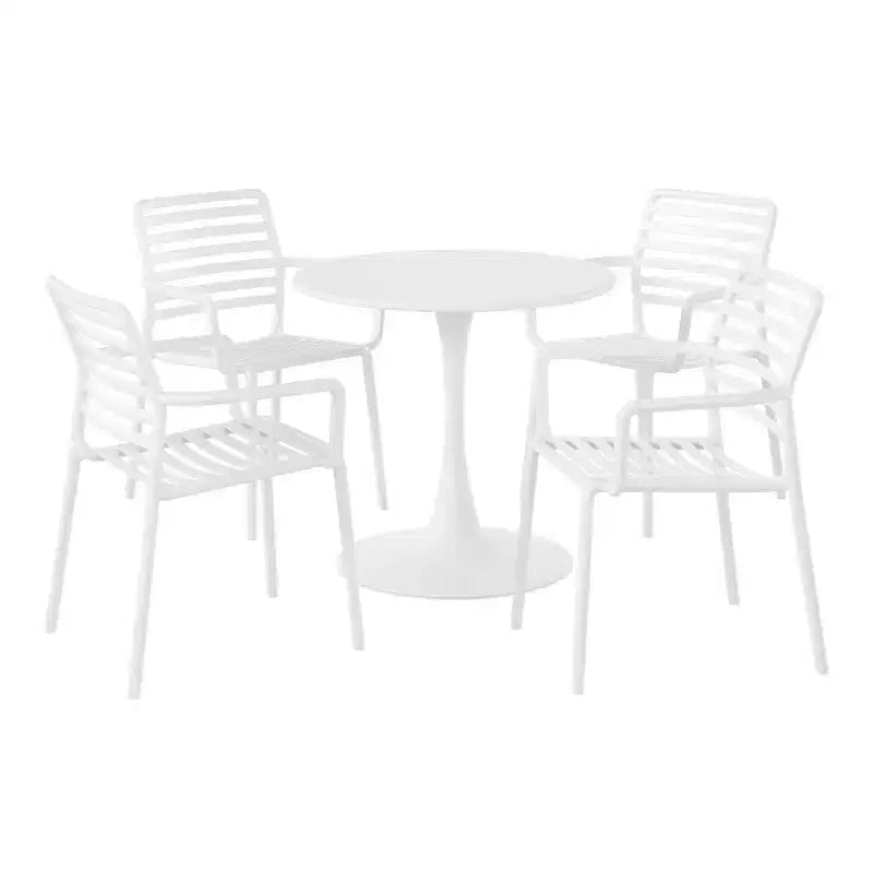WestinTrends Playa Set Tavolo da Pranzo da 5 Pezzi per Interni ed Esterni in Metallo con Sedie da Giardino Impilabili in Plastica con Braccioli