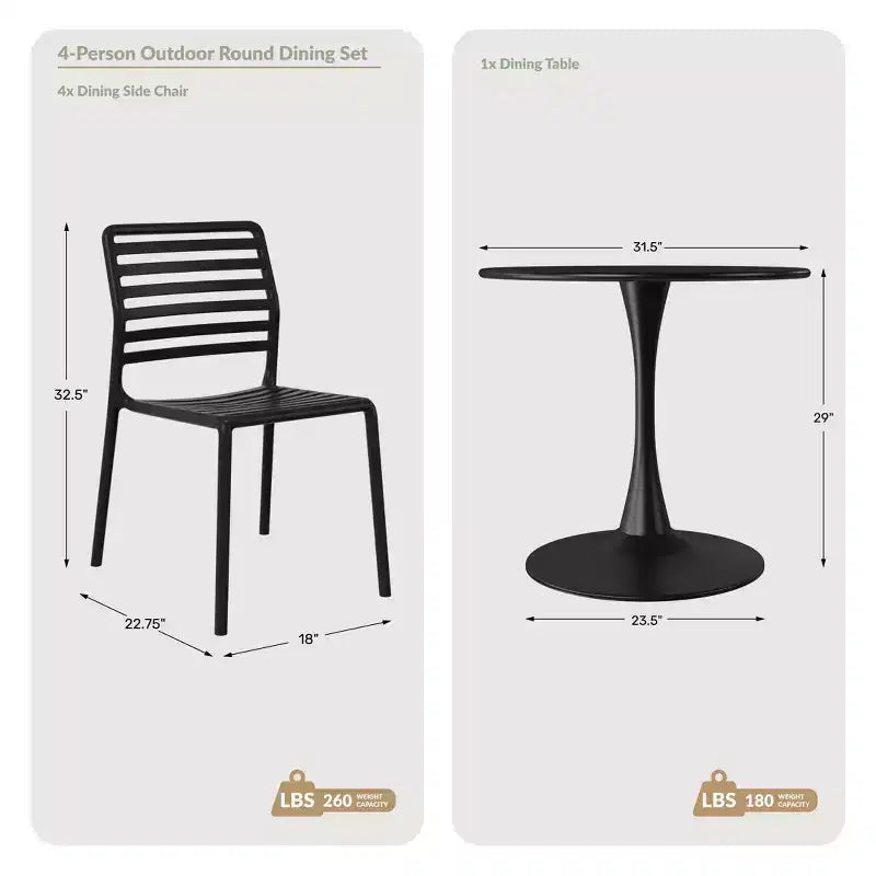 Ensemble de salle à manger d'extérieur et d'intérieur WestinTrends Playa 5 pièces avec table en métal et chaises d'appoint empilables en plastique