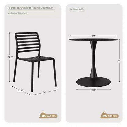 Ensemble de salle à manger d'extérieur et d'intérieur WestinTrends Playa 5 pièces avec table en métal et chaises d'appoint empilables en plastique