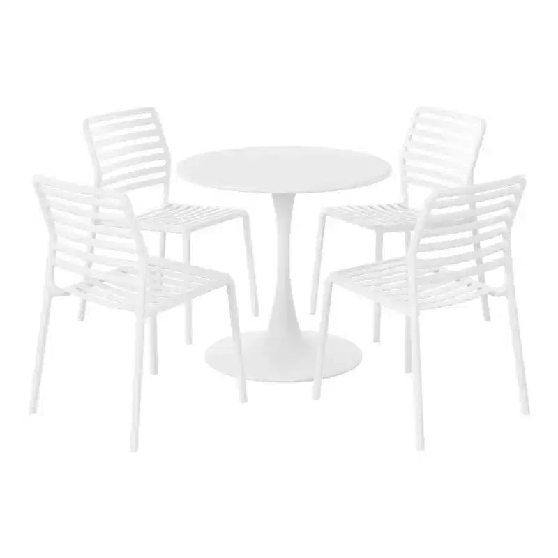 Ensemble de salle à manger d'extérieur et d'intérieur WestinTrends Playa 5 pièces avec table en métal et chaises d'appoint empilables en plastique