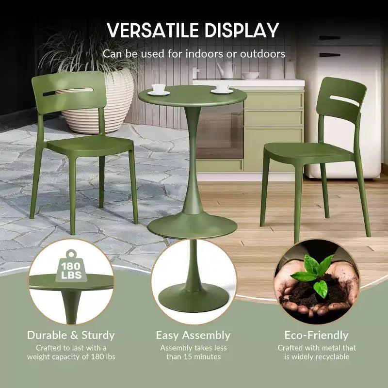 Ensemble de table à manger de patio en métal 3 pièces WestinTrends Playa pour l'extérieur et l'intérieur avec chaises de patio en polypropylène empilables