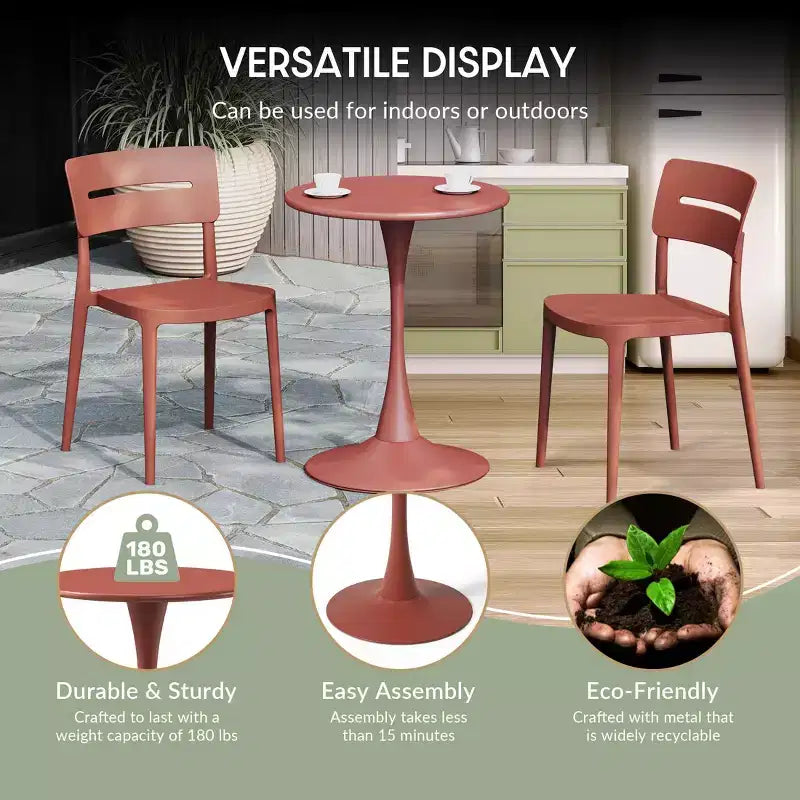 Ensemble de table à manger de patio en métal 3 pièces WestinTrends Playa pour l'extérieur et l'intérieur avec chaises de patio en polypropylène empilables