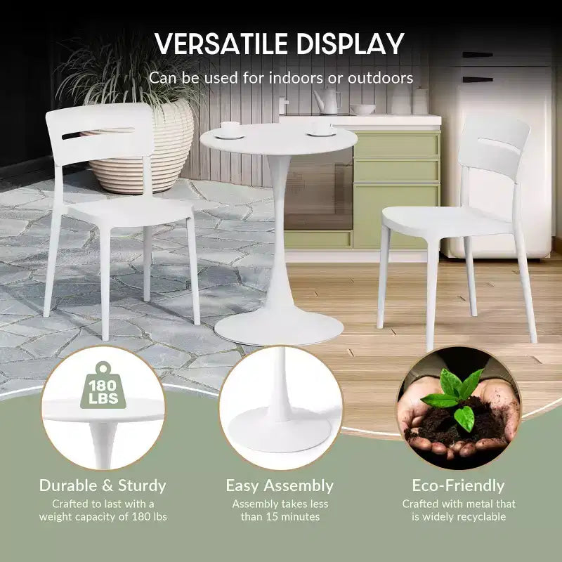 Ensemble de table à manger de patio en métal 3 pièces WestinTrends Playa pour l'extérieur et l'intérieur avec chaises de patio en polypropylène empilables