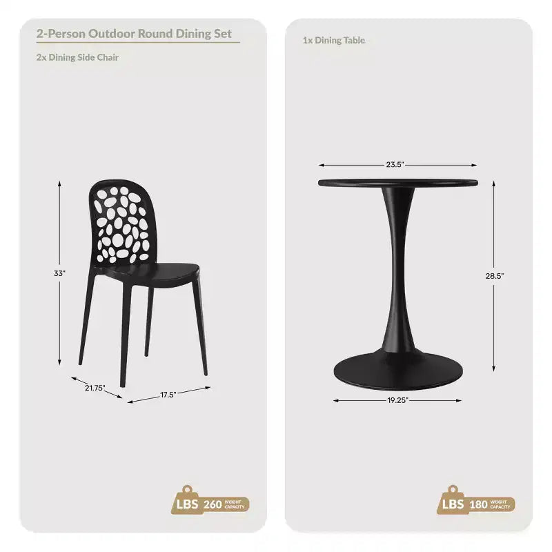 Ensemble de table à manger de patio en métal 3 pièces WestinTrends Playa pour l'extérieur et l'intérieur avec chaises de patio en polypropylène empilables