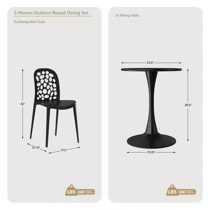Ensemble de table à manger de patio en métal 3 pièces WestinTrends Playa pour l'extérieur et l'intérieur avec chaises de patio en polypropylène empilables