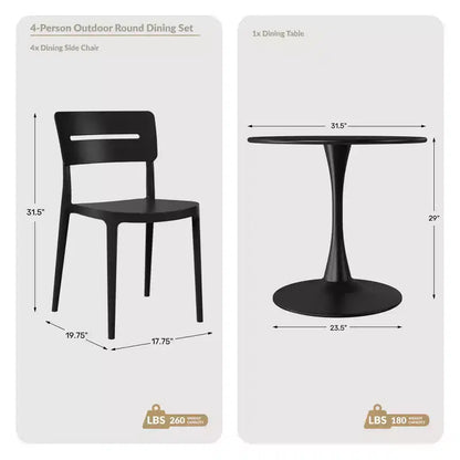 Ensemble de table à manger de patio ronde en métal 5 pièces d'intérieur/extérieur WestinTrends Playa avec chaises de patio empilables